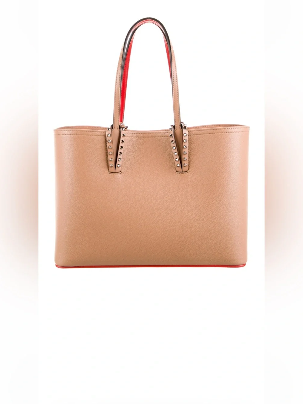 Christian Louboutin Cabata Tan Tote with Red Trim and Studded Handles